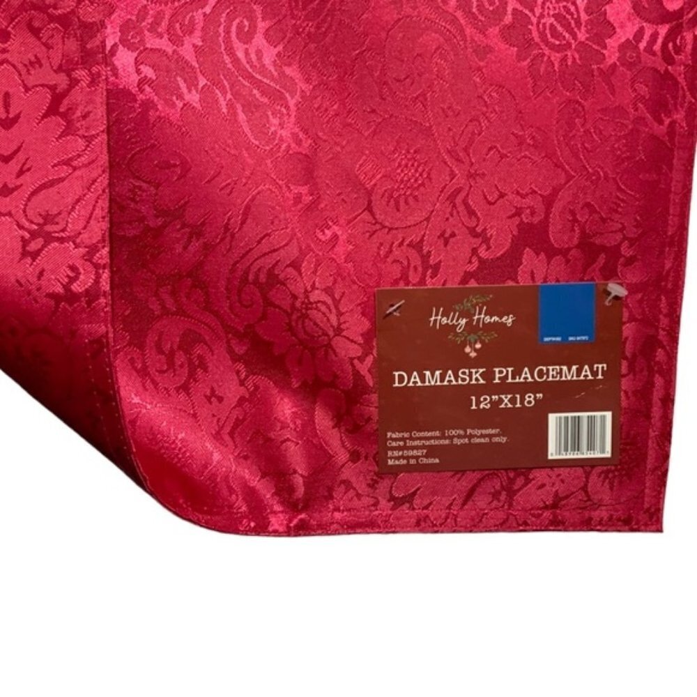 Elegant Placemats Holiday Satin Damask Christmas Rich Red Reversible - Picture 6 of 11